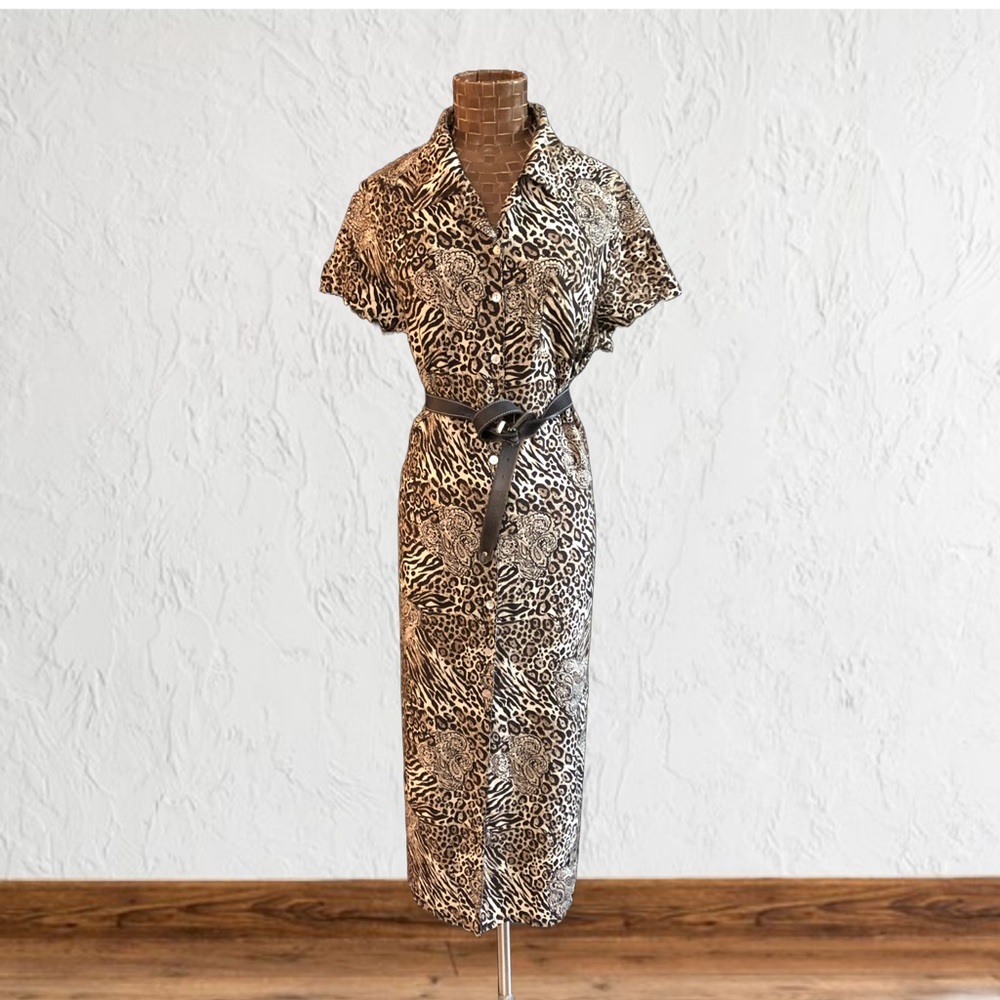 Vintage Animal Print Button Up Dress
